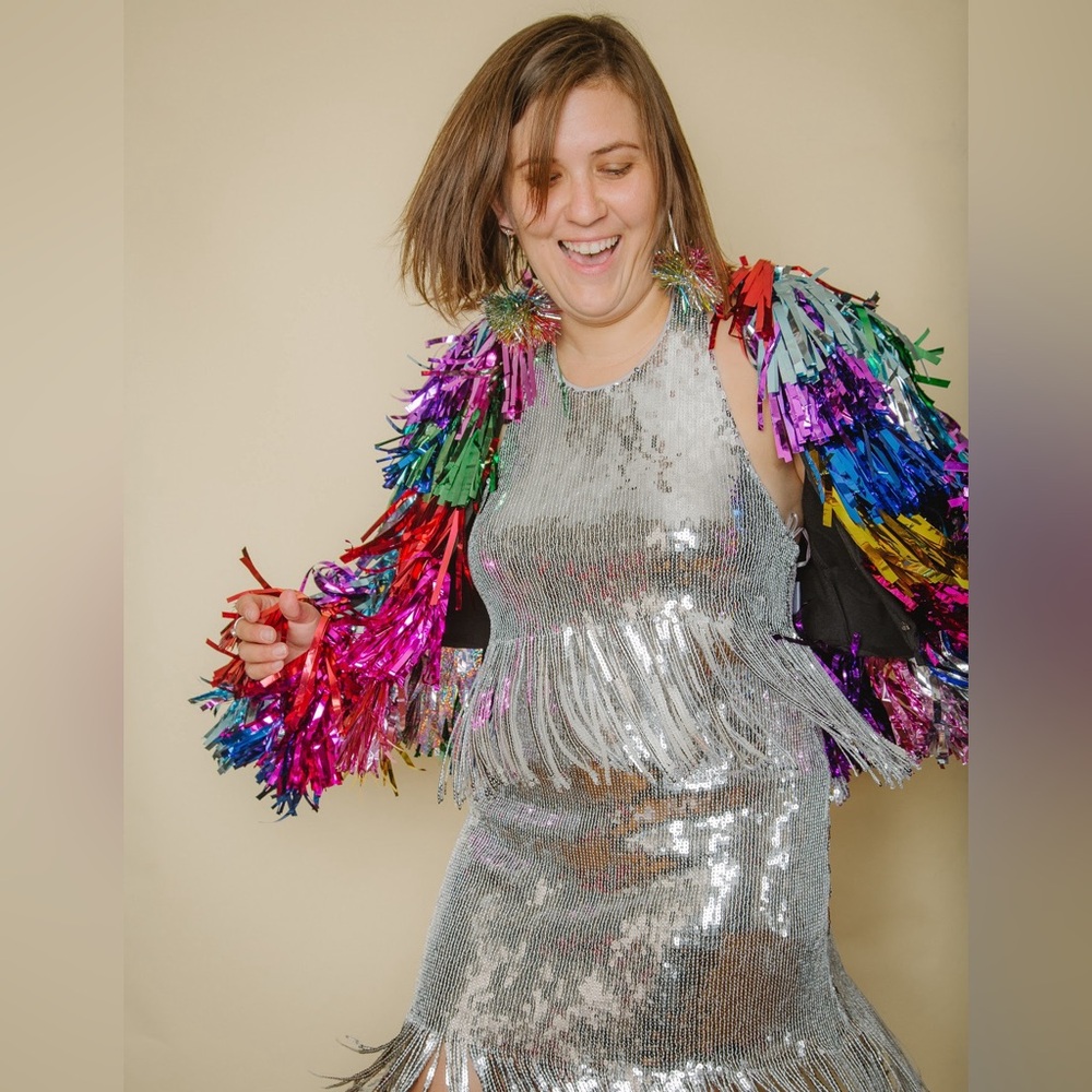 Silver sequin Zara fringe dress